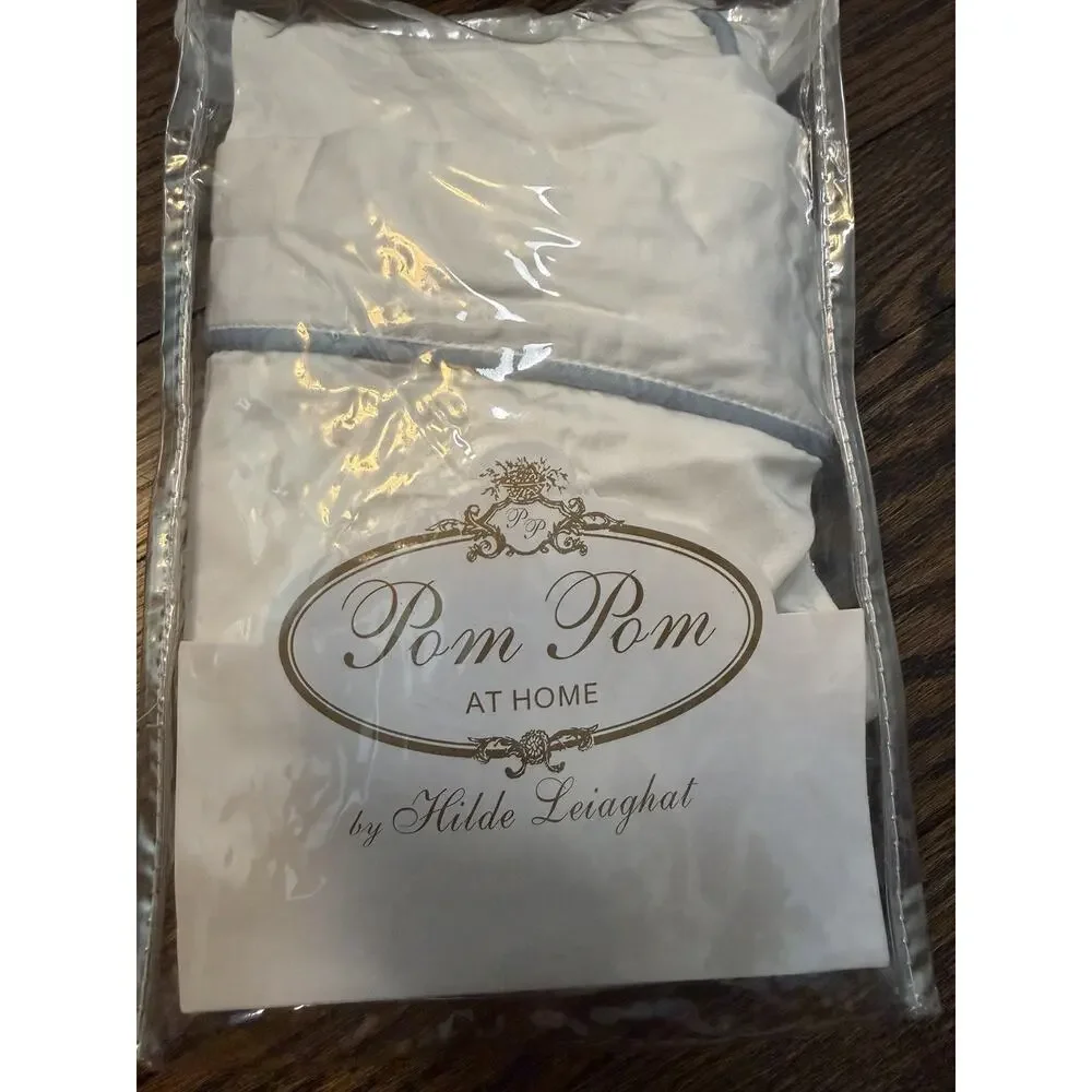 Pom Pom at Home Sheena Sateen Euro Pillow Sham Bamboo White Blue Trim NEW $103